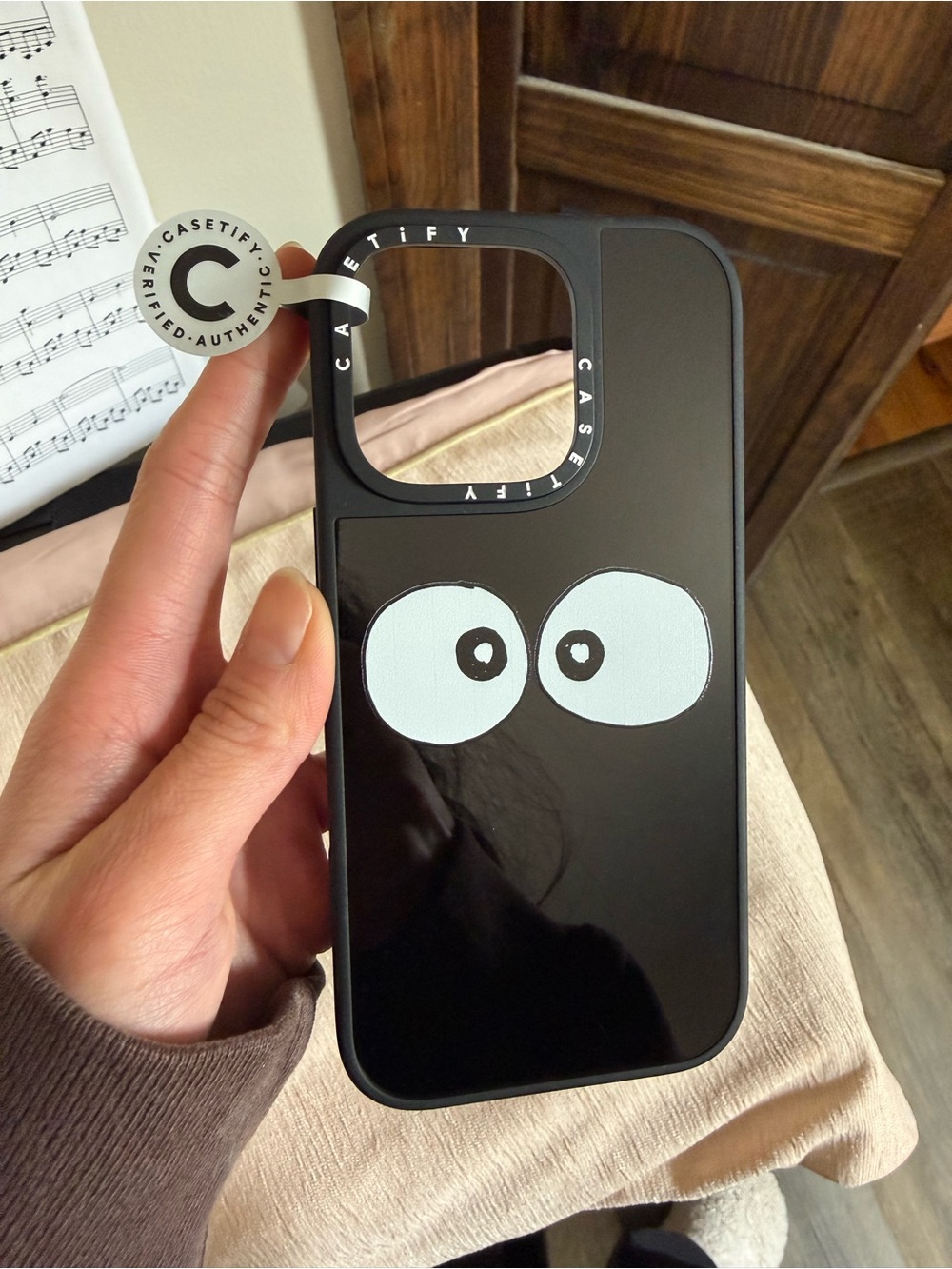 Casetify Black iPhone 16 Pro Case - Black with White Cartoon Eyes